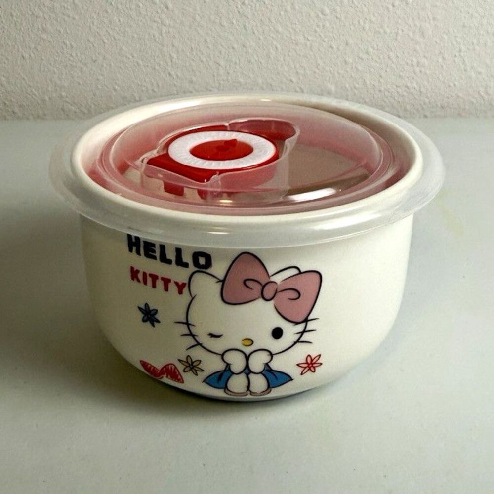 Hello Kitty Ceramic Snack Bowl with Lid Cute Sanrio Small Food Storage Bento Box